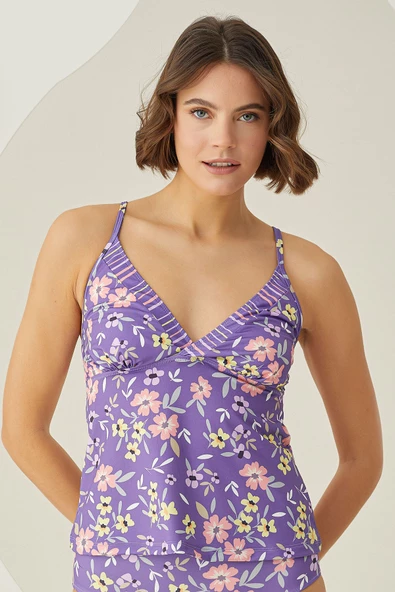 Renkli Bloom Tek Üst Tankini