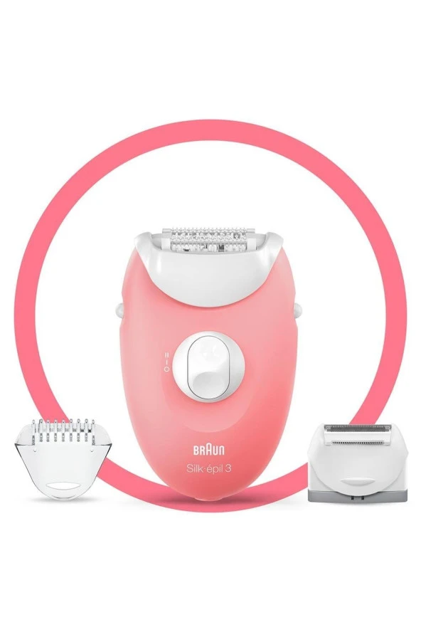 Braun Silk-Epil 3 3277 Smartlight, 2 Hız Ayarı, Kablolu Epilatör / Pembe