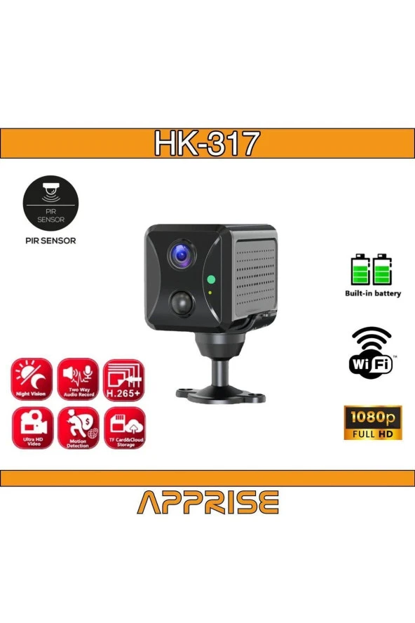 Apprise Hk-317 Mini Pır Sensörlü Algılamalı Sesli Konuşmalı 1080p Hd Wifi Kamera