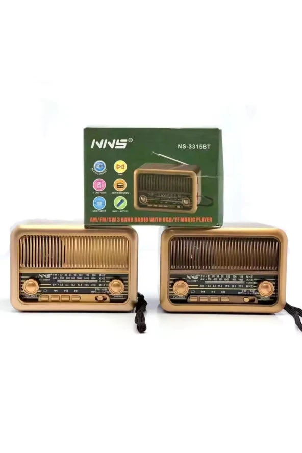 Knstar Nns Ns-3315bt Taşınabilir Nostaljik Radyo Bluetooth Hoparlör Mp3 Çalar