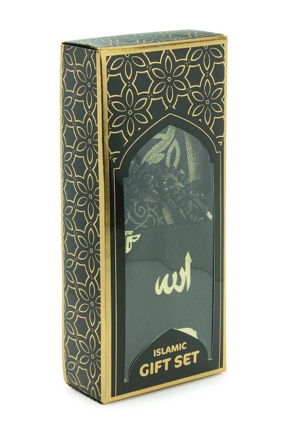 Babalar Günü Tesbihli Yasin Kitabı Kişiye Özel İsimli Seccade Seti Siyah - Resim 2