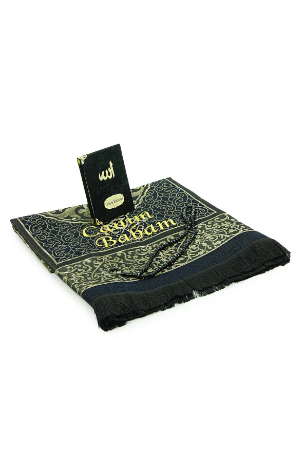 Babalar Günü Tesbihli Yasin Kitabı Kişiye Özel İsimli Seccade Seti Siyah - Resim 3