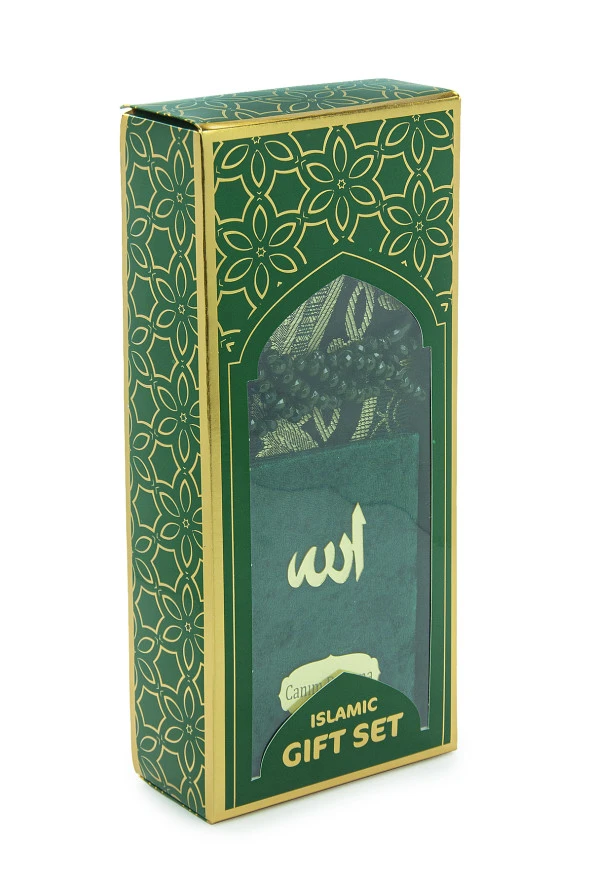 Babalar Günü Tesbihli Yasin Kitabı Kişiye Özel İsimli Seccade Seti Yeşil - Resim 2