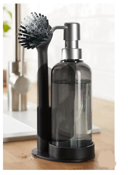 Periboia Silikon Fırçalı Sıvı Sabunluk Deterjanlık - Stantlı Mutfak -Banyo Temizlik Seti - Resim 3