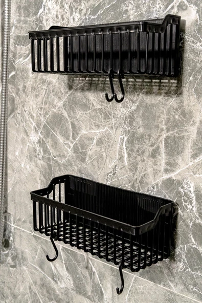 Periboia 2 Li Plastik Yapışkanlı Askılı Mutfak- Banyo Rafı Düzenleyici Duş Şampuanlık - Resim 2