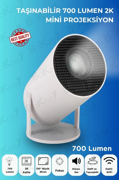 Taşınabilir Mini Projeksiyon Projektör Cihazı Ev Sineması Bluetooth 700 Lümen 2K Led Projektör ürün görseli