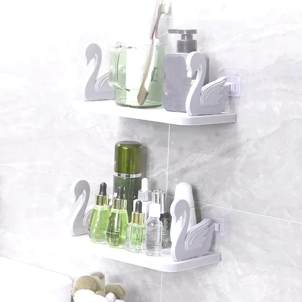 Periboia Kuğu Raf Baharatlık -Makyaj Malzeme Rafı Kendinden Yapışkanlı Banyo Mutfak Organizer  - 3