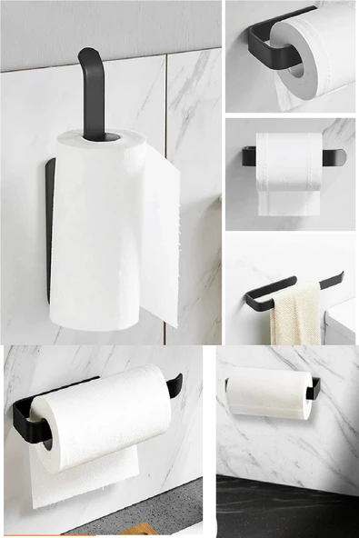 Periboia Mat Siyah Metal Kağıt Havlu Askısı – Mutfak Banyo Havlu Tutacağı Askısı Vida veya Yapıştırmalı - 1
