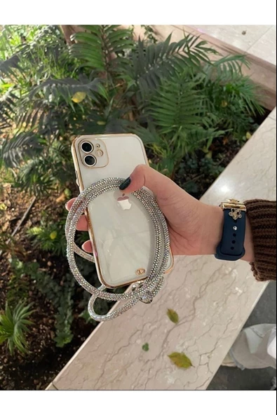 Periboia Gümüş Taşlı Telefon Boyun Askısı