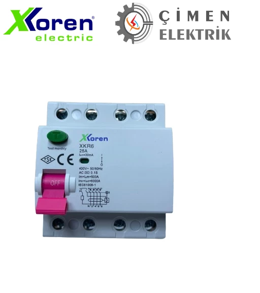 XKOREN 2X25 30ma 6kA Monofaze Kaçak Akım Rölesi XKR62P-30-25