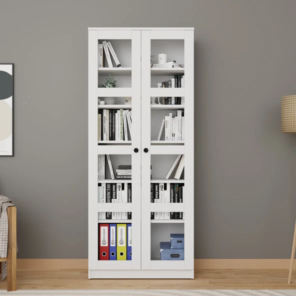 Midoser  Lucas Cam Kapaklı Vitrin - Büfe - Kitaplık ve Çok Amaçlı Dolap ( AYARLANABİLİR RAF )