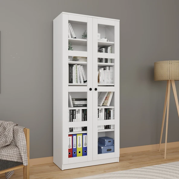 Midoser  Lucas Cam Kapaklı Vitrin - Büfe - Kitaplık ve Çok Amaçlı Dolap ( AYARLANABİLİR RAF ) - 2