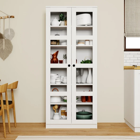 Midoser  Lucas Cam Kapaklı Vitrin - Büfe - Kitaplık ve Çok Amaçlı Dolap ( AYARLANABİLİR RAF ) - 7