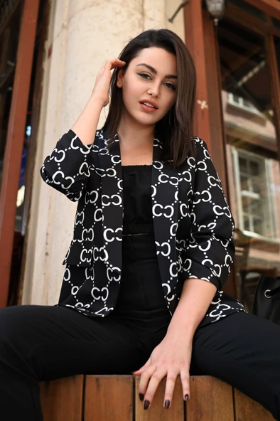 Kadın-Desenli Yarım Kol Ceket 1035-22 - 3