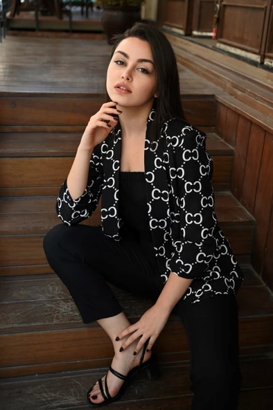 Kadın-Desenli Yarım Kol Ceket 1035-22 - 4