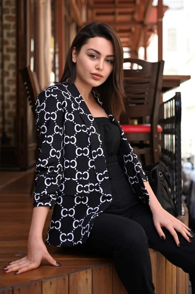 Kadın-Desenli Yarım Kol Ceket 1035-22 - 2