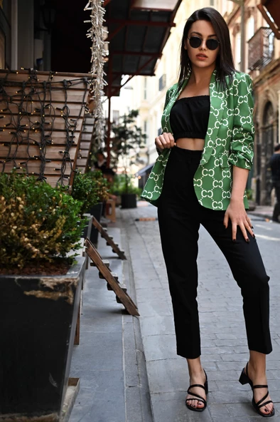 Kadın-Desenli Yarım Kol Ceket 1035-22 - 11