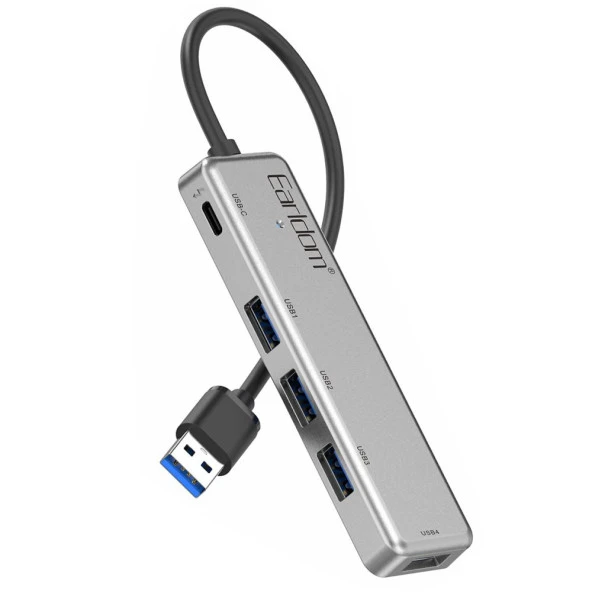 Earldom HUB12 Tak Çalıştır 40cm 4 Adet Usb 2.0 ve 1 Adet Type-C Çıkışlı Usb Çoklayıcı