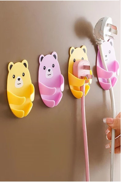 Periboia 4Lü  Renkli Sevimli Kucaklayan Ayıcık Fiş Kablo Tutucu Düzenleyici Yapışkanlı - 5