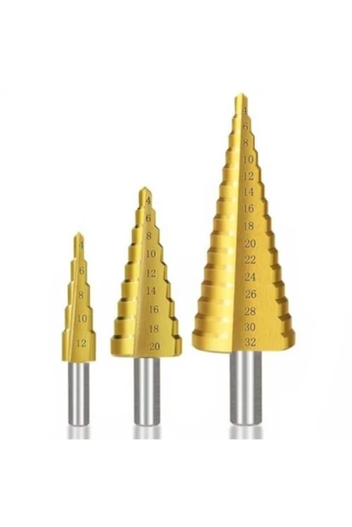 Periboia 3 lü Set Matkap Ucu Kademeli Sac Delme Aparatı HSS Titanyum Kaplama - Resim 2