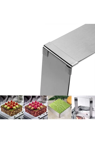 Periboia Kare Kek Kalıbı - Ayarlanabilir Kelepçeli Paslanmaz Metal - 5