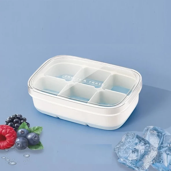 Periboia 6 Bölmeli Silikon Tabanlı Kapaklı Buz Kalıbı Yapışmaz - 3