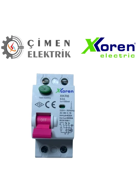 XKOREN 2X63A 300mA 6KA Kaçak Akım RÖLESİ XKR62P-300-63