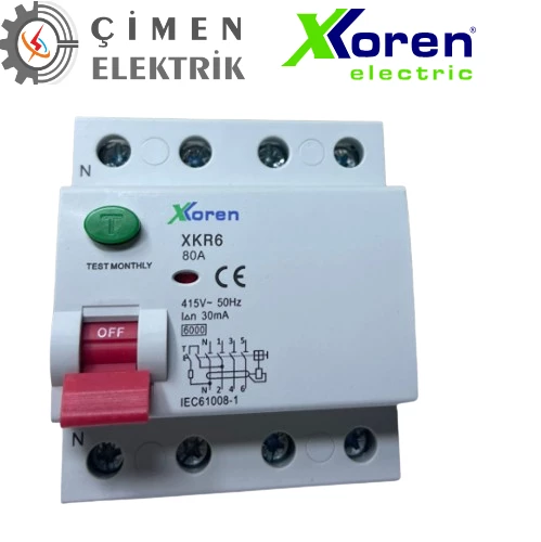 XKOREN 4X80A 30MA 6KA Kaçak Akım RÖLESİ XKR64P-30-80