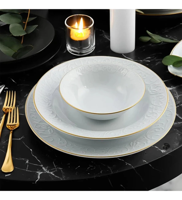 Güral Porselen Bahar Dalı Altın 48 Parça 12 Kişilik Yemek Takımı