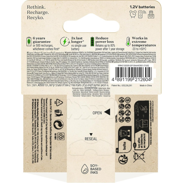 GP Batteries ReCyko 1300 AA Kalem Ni-MH Şarjlı Pil, 1.2 Volt, 2'li Kart - 2