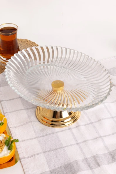 Gold Ayaklı Elips Cam Sunumluk Kase, Sarma, Dolma, Salata, Meyve, ve Pasta Sunum Stantı, Çeyizlik - 3