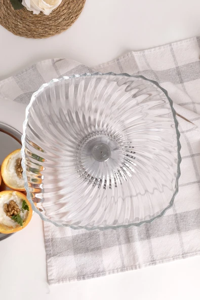 Gümüş Ayaklı Kare Cam Sunumluk Kase, Sarma, Dolma, Salata, Meyve, ve Pasta Sunum Stantı, Çeyizlik - 4