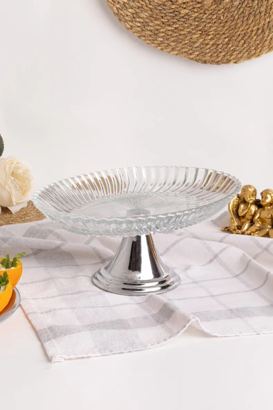 2'li Gümüş Ayaklı Oval Cam Sunumluk, Sarma, Dolma, Salata, Meyve, ve Pasta Stantı, Çeyizlik - 4
