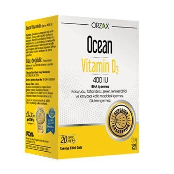 Ocean Vitamin D3 400 IU Sprey 20ml - Diş Beyazlatıcı Köpük Hediye