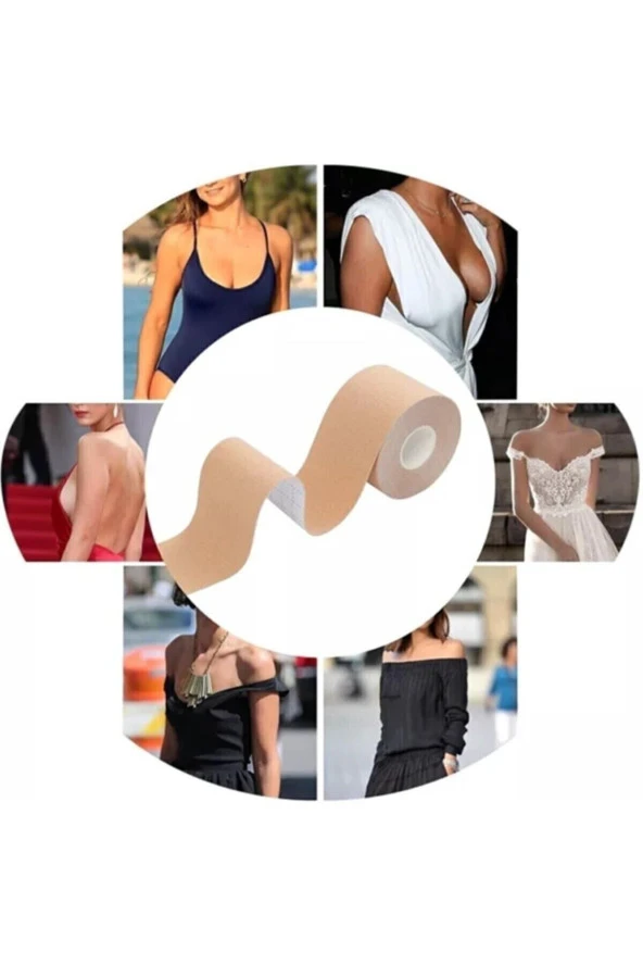 BEAUTY BOX Sıkı Göğüsler 7,5cm*5m Ten Rengi Suya Dayanıklı Göğüs Bandı Boob Tape Kinezyoloji Bandı - Resim 2