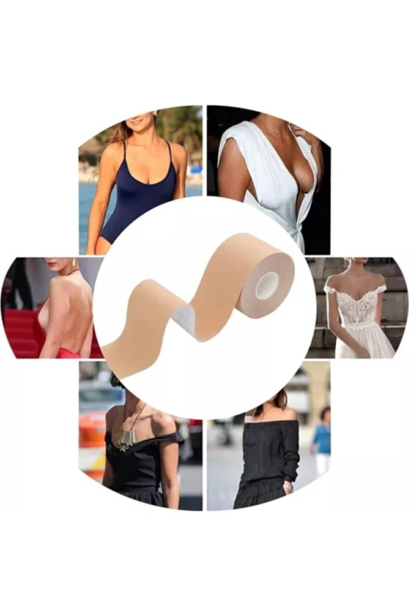 BEAUTY BOX Sıkı Göğüsler 7,5cm*5m Kahverengi Suya Dayanıklı Göğüs Bandı Boob Tape Cilt Dostu Kinezyoloji Bandı - Resim 7