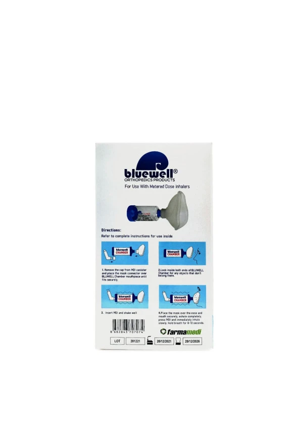 BLUEWELL Chamber Aerochamber Inhalasyon Cihazı Mavi 5 Yaş Ve Üstü - 4