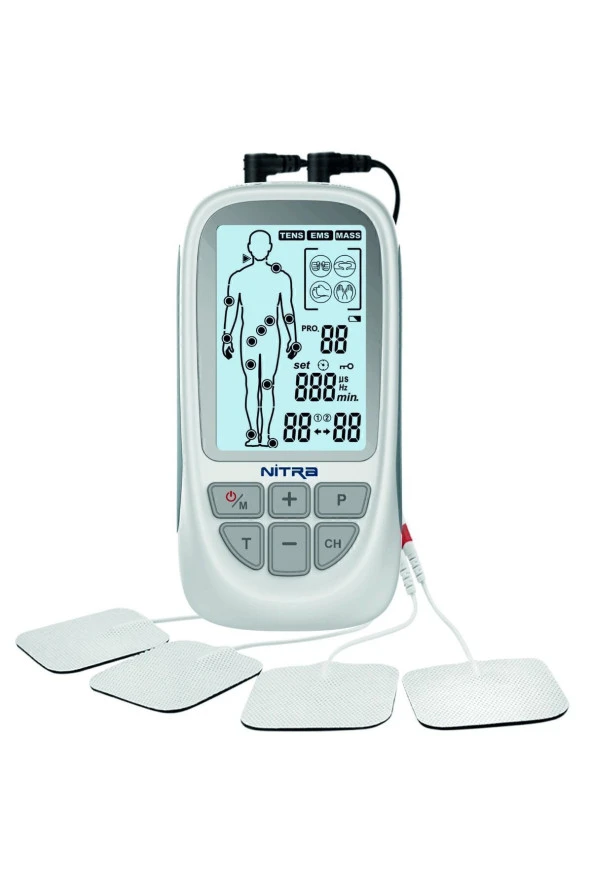 NİTRA Şarjlı 2 Kanallı Dijital Portatif Tens , Ems , Masaj Cihazı 73 Programlı Bataryalı 3-1 COMBO Tens Cihazı