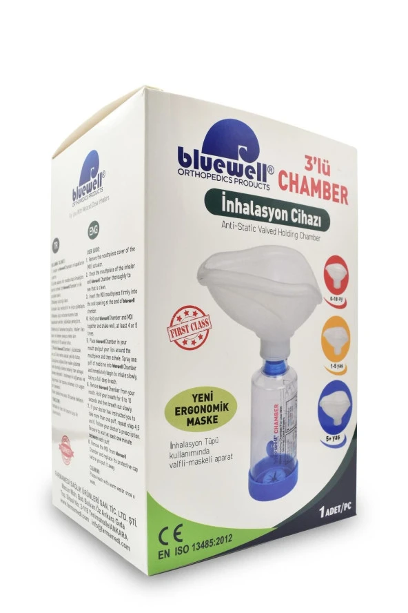 BLUEWELL 3'lü Aerochamber Inhalasyon Cihazı