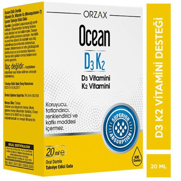 Ocean D3K2 Vitamin Damla 20 ml -  Diş Beyazlatıcı Köpük Hediye