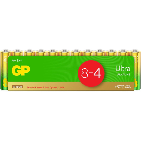 GP Batteries G-TECH Ultra Alkalin Kalem LR6 - AA Boy 1.5V Pil 12'li Shrink