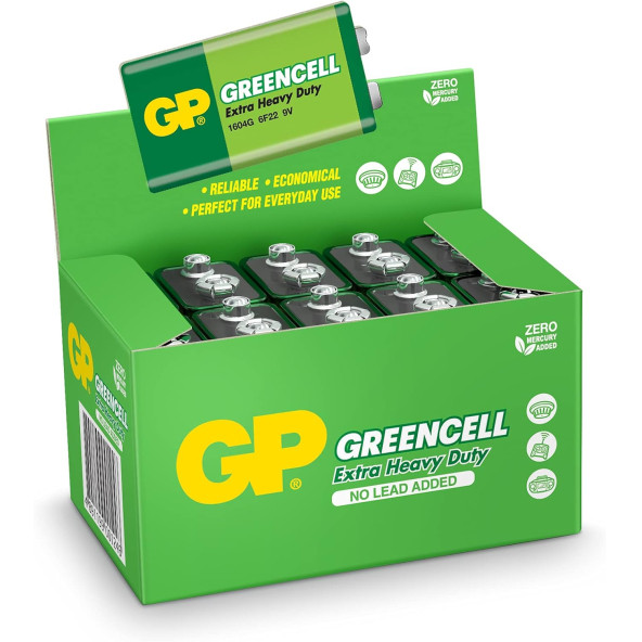 Gp Batteries Gp1604g Greencell 6F22/1222/9V Pil, 9 Volt, 10'Lu Kutu - 1