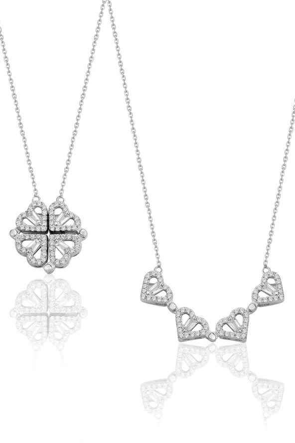 925 ayar gümüş rodyumlu baget kesim zirkon taşlı mıknatıslı açılır kapanır yonca kolye. SGTL12360RODAJ - Resim 3