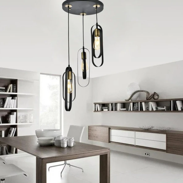 Apliqa Koza 3Lü Yuvarlak Siyah Modern Genç Odası Mutfak Retro Salon Sarkıt Avize - 3