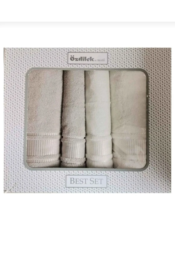 Özdilek 4 Parça Best Set ( 2 Ad. 90X150 cm 2 Ad. 50X90 cm ) Bej-Krem