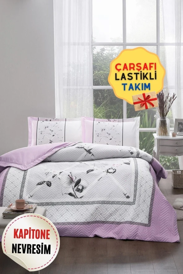 Özdilek Camelia Lastikli Çarşaflı Çift Kişilik Kapitone Nevresim Takımı Gri