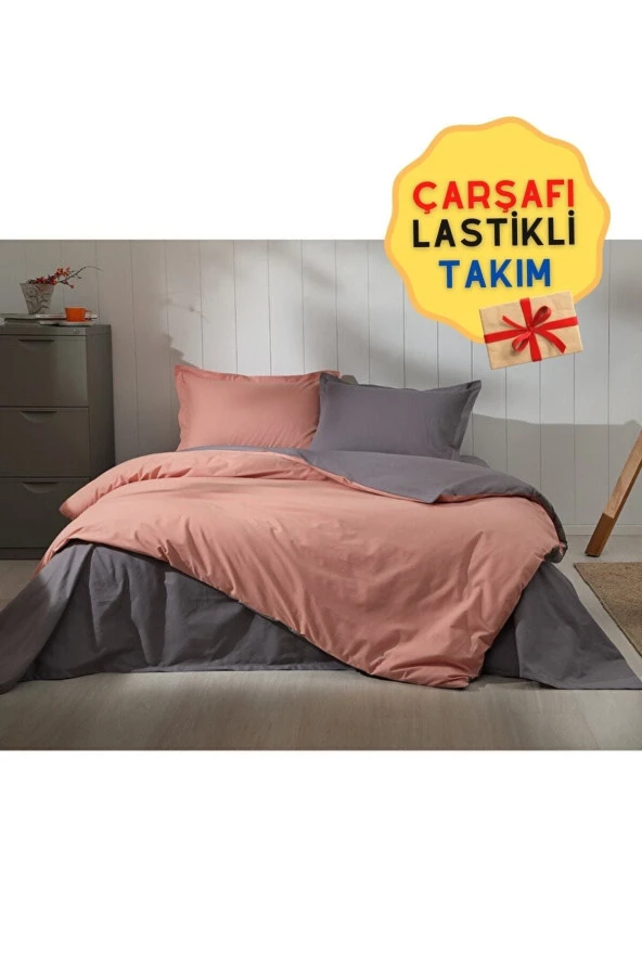 Özdilek Colormix Lastikli Çarşaflı Tek Kişilik Kiremit Antrasit Nevresim Takımı