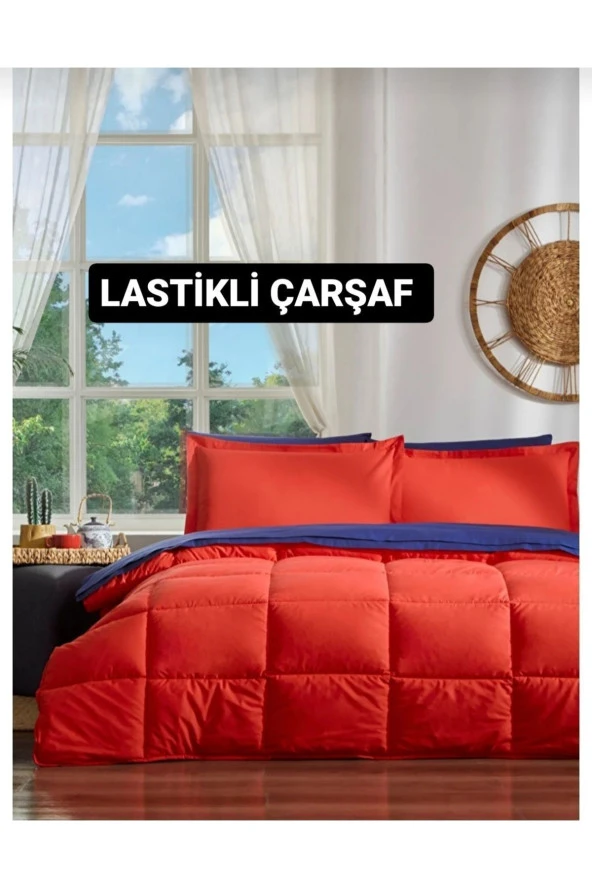 Özdilek Çift Kişilik ( ÇARŞAFI LASTİKLİ ) Uyku Seti Kırmızı-Lacivert