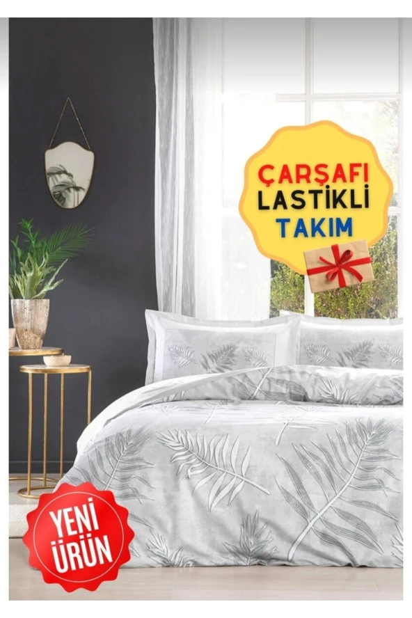Özdilek Çift Kişilik (çarşafı Lastikli) Nevresim Takımı Frunze Gri