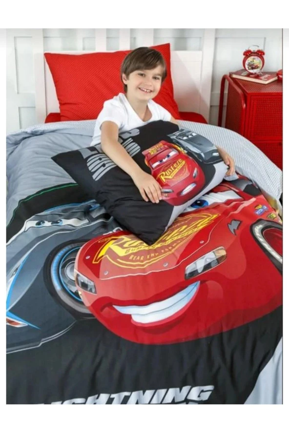 Özdilek Disney Nevresim Takımı (Lastikli Çarşaf) Ranforce Tek Kişilik Gri Cars Lmq95